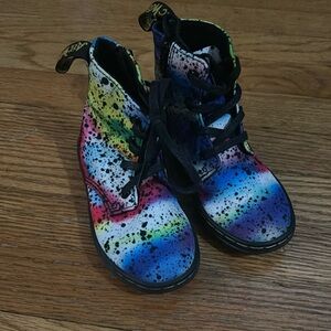 Dr. Martens Rainbow Paint Splatter Canvas Toddler Boots Size 8